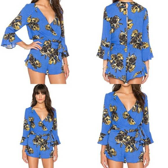Blue Free People "All The Right Ruffles” Romper - Picture 2 of 3